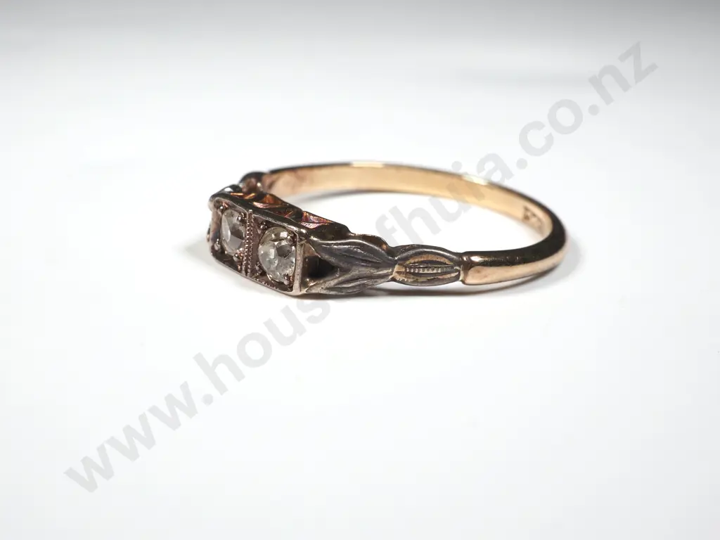 Antique 18ct Gold Two Diamond Ring Image 1++