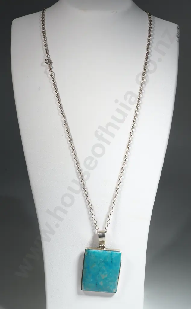 Sterling Silver Rectangular Pendant On Sterling Chain Image 1++