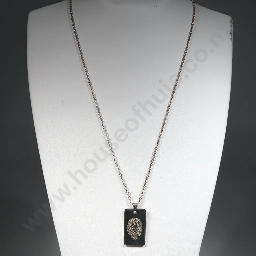 Sterling Silver Rectangular  Leo Pendant On Chain Image 1++