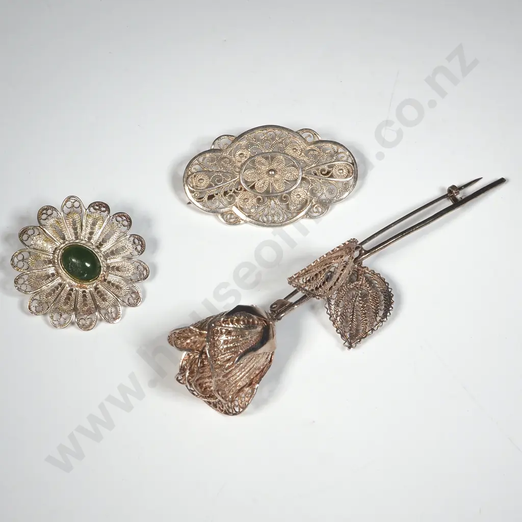 Two Sterling Silver Filigree Brooches & A Pendant Image 1++