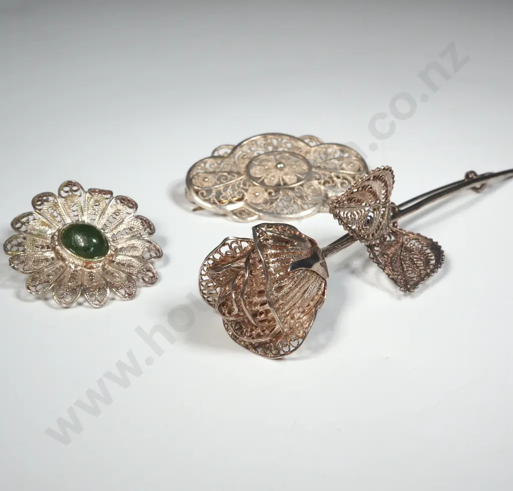 Two Sterling Silver Filigree Brooches & A Pendant Image 1++