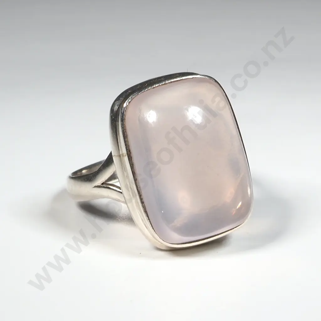 Sterling Silver Rectangle Rose Quartz Ring. Image 1++