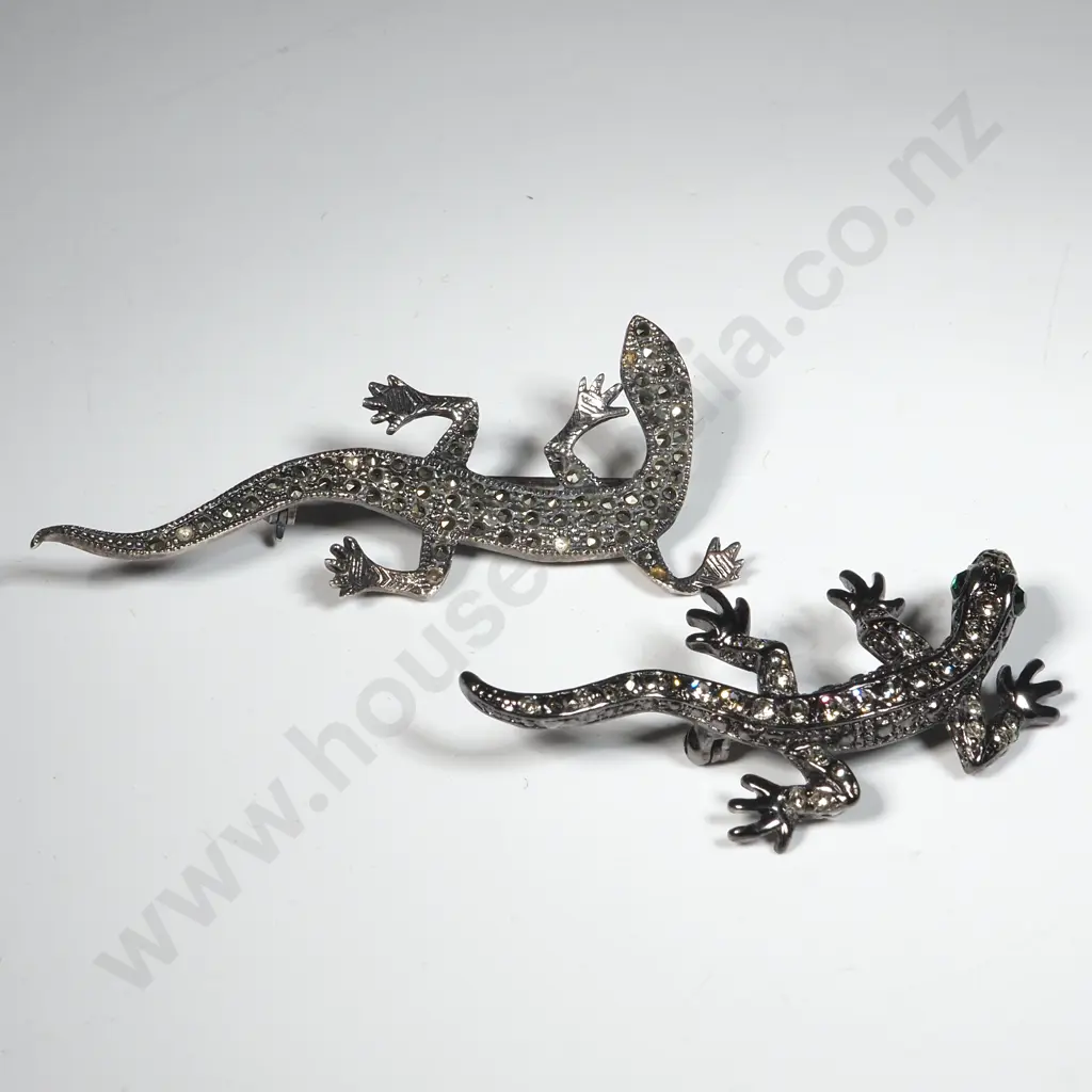 Two Marcasite Lizard Brooches. One Possibly Sterling Silver. Image 1++