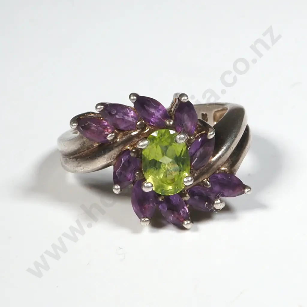 Sterling Silver Multi Coloured Gem Ring Image 1++