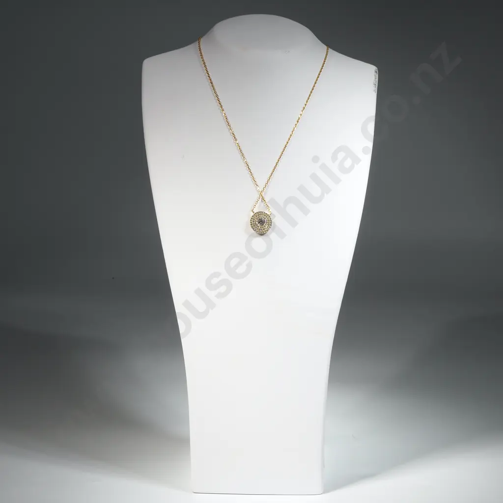 Sterling Silver & White Stone Pendant & Chain Image 1++