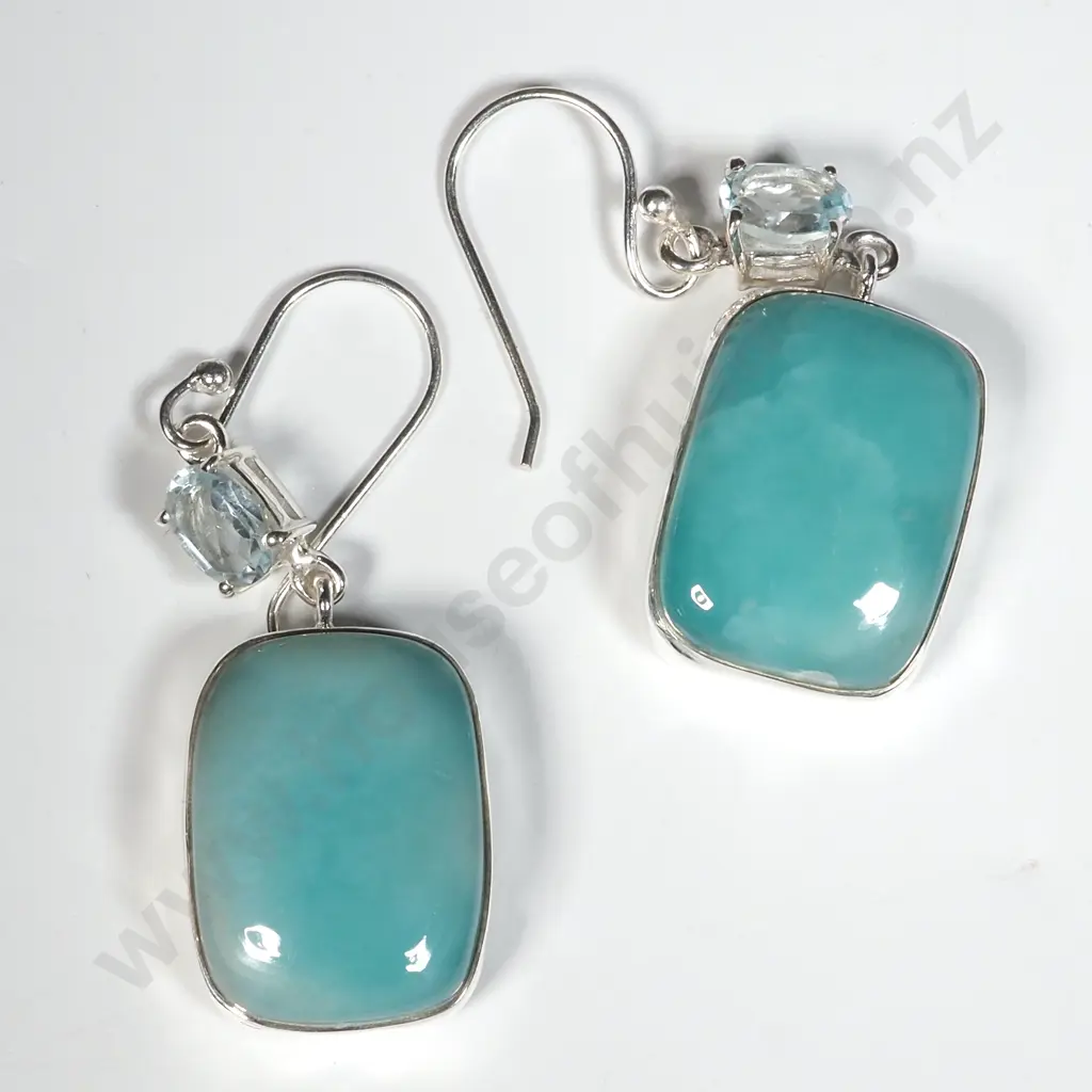 Sterling Silver Howlite & Blue Topaz Drop Earrings. Image 1++