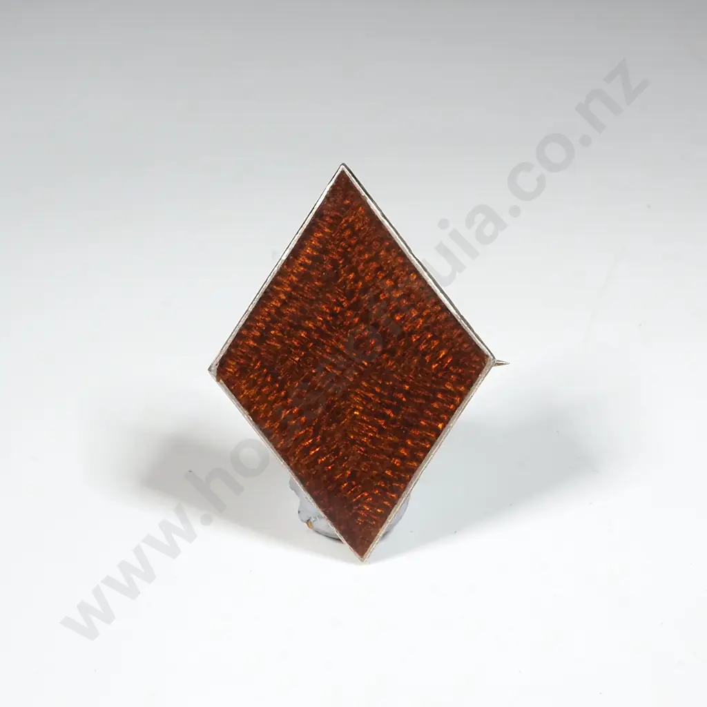 Sterling Silver Diamond Shaped Brown-Toned Enamel Brooch. Image 1++