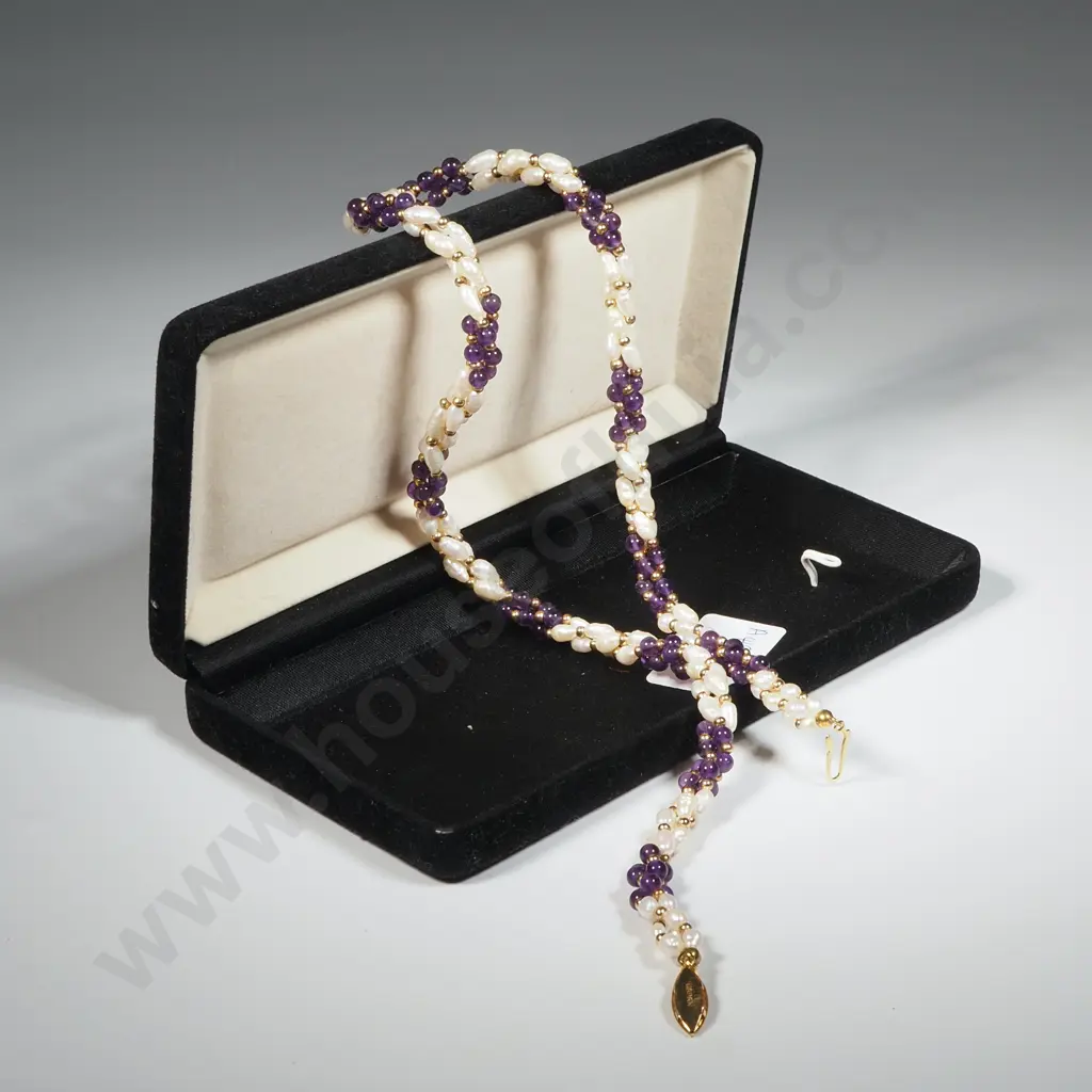 Amethyst, Cultured Pearl & Bead Necklace  Image 1++