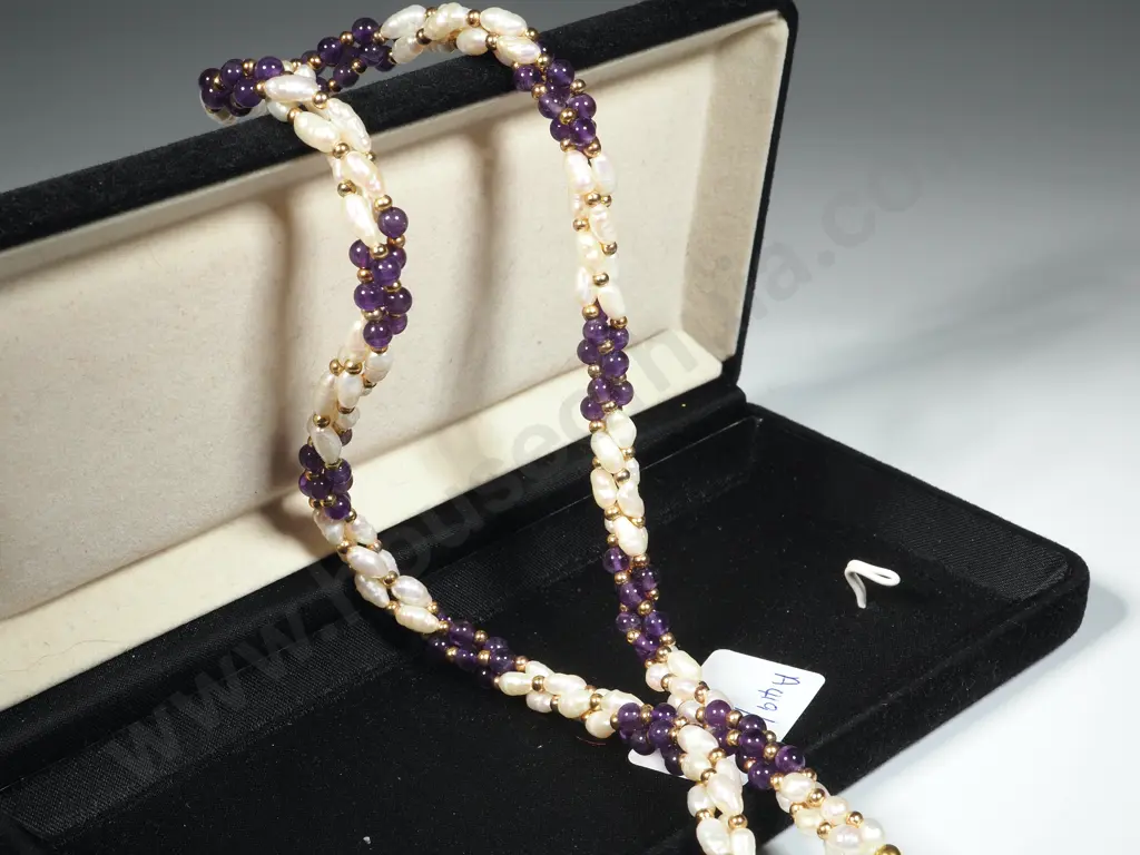 Amethyst, Cultured Pearl & Bead Necklace  Image 1++