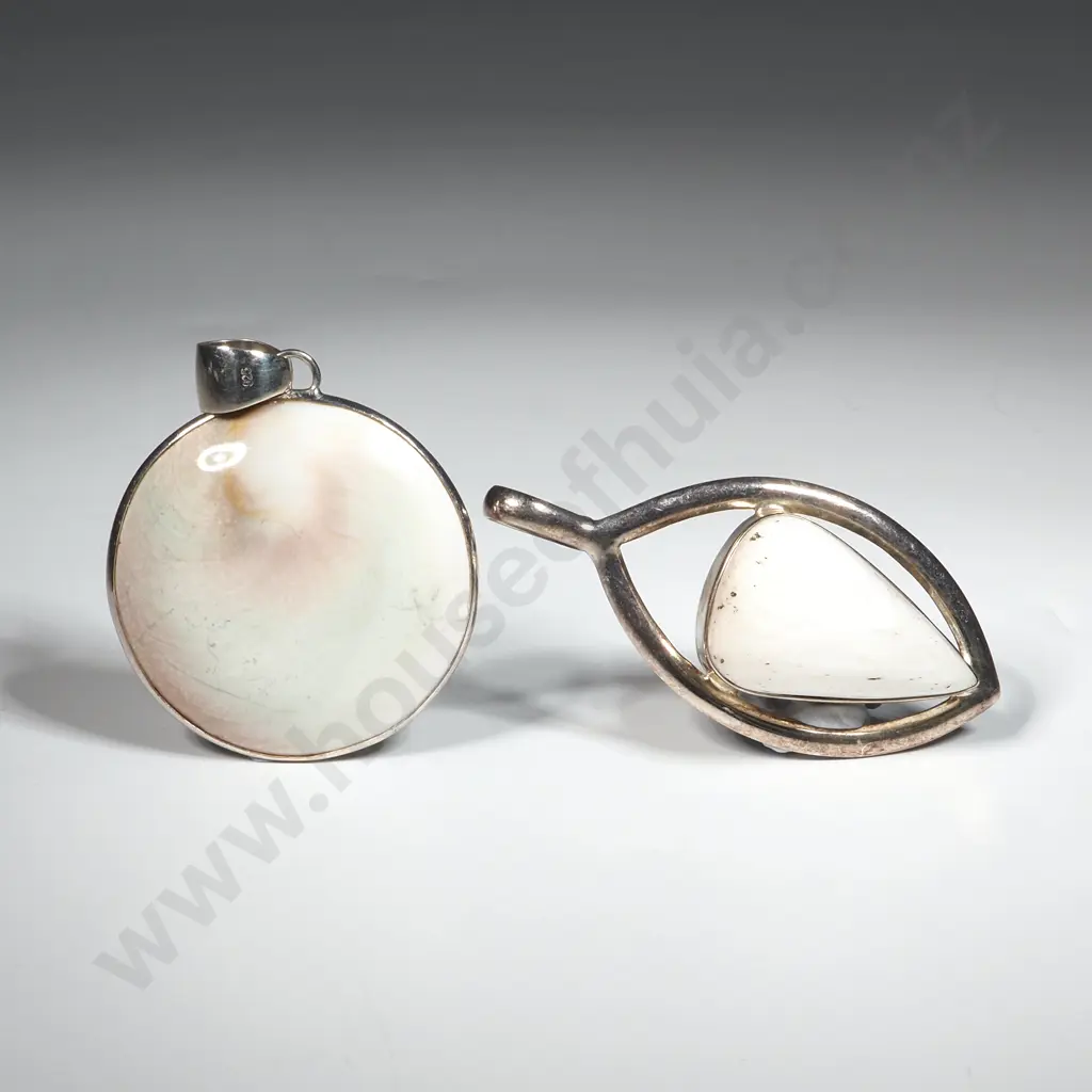Two Sterling Silver Pendents w Shell Inlay. Image 1++