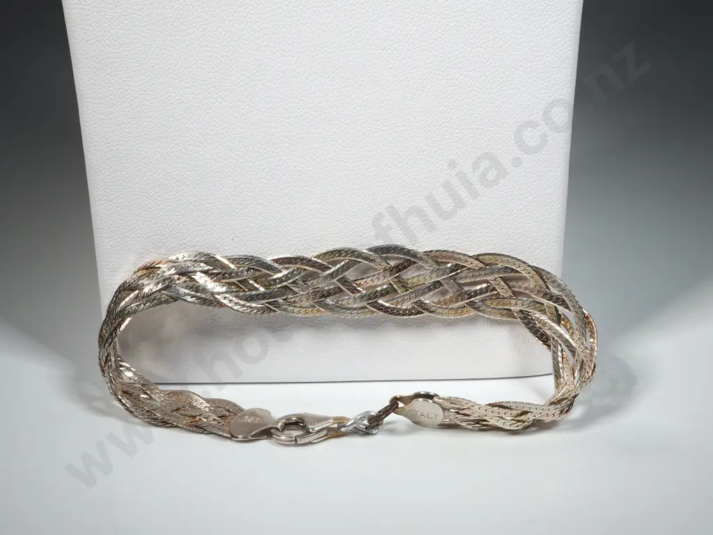 Flat Flexible Plaited Sterling Silver Chains & Bracelet. Image 1++