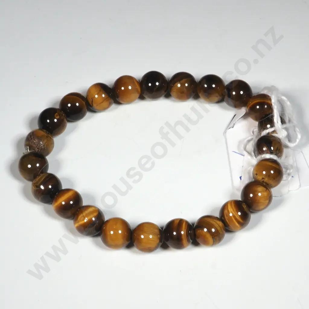 Tiger's Eye Round Beaded Elasticised Bracelet. Image 1++
