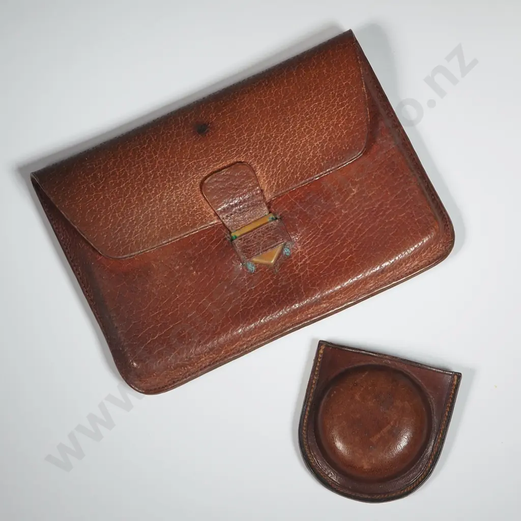 Vintage Leather Purse & Leather  Pocket Watch/Compass Holder For Belt Image 1++