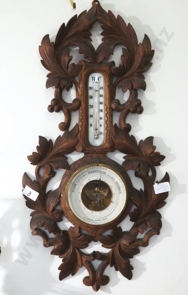Carved German Timber Wall Barometer Image 1++