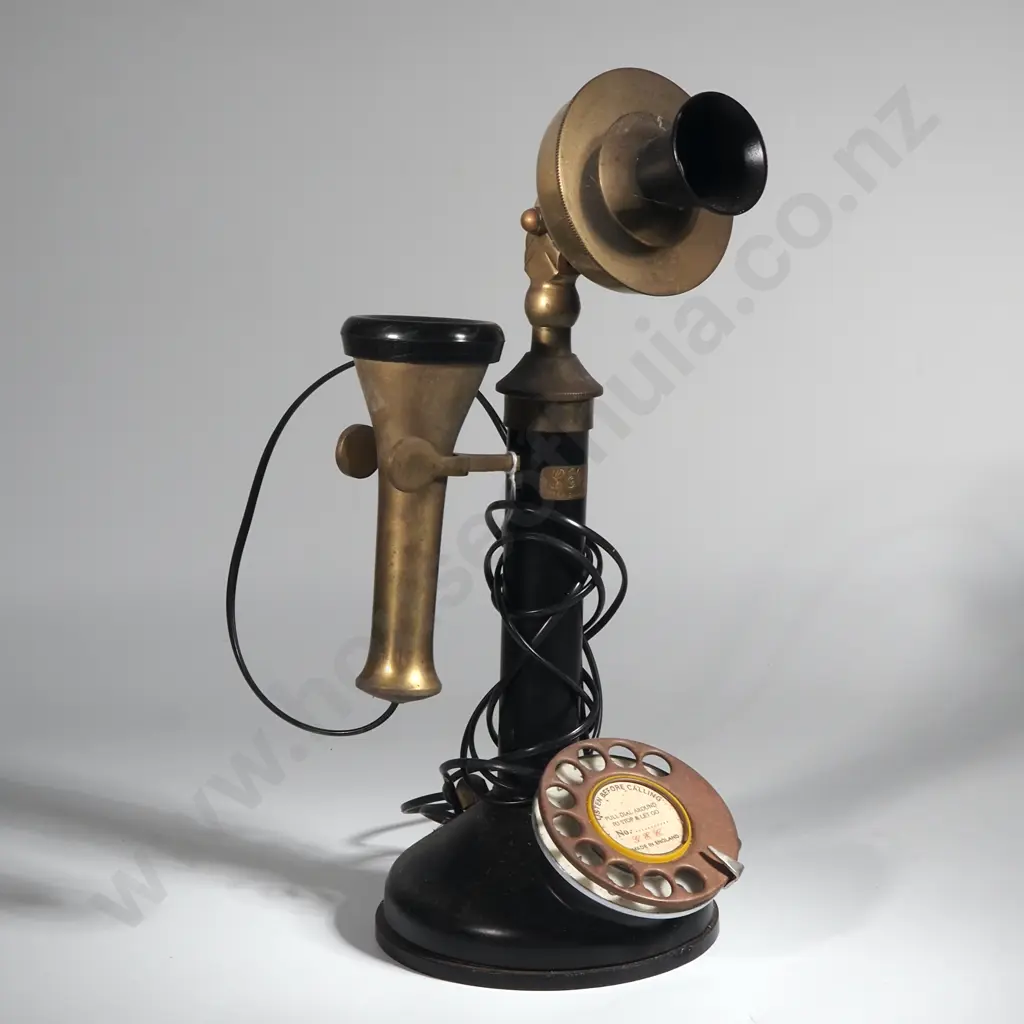 Antique Brass/Black Metal Upright Candlestick Rotary Dial Telephone/Landline. Image 1++