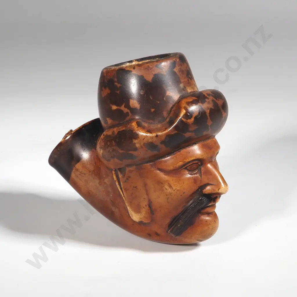 Meerschaum Pipe Bowl - Man w Hat & Moustache. Image 1++