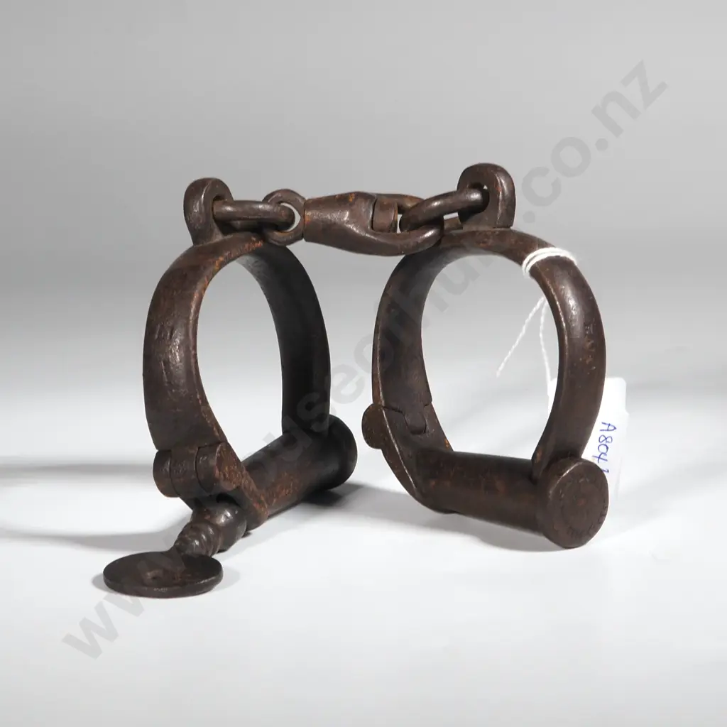 Antique 1880s Wrought Iron Prisoner Manacles/Handcuffs. Image 1++