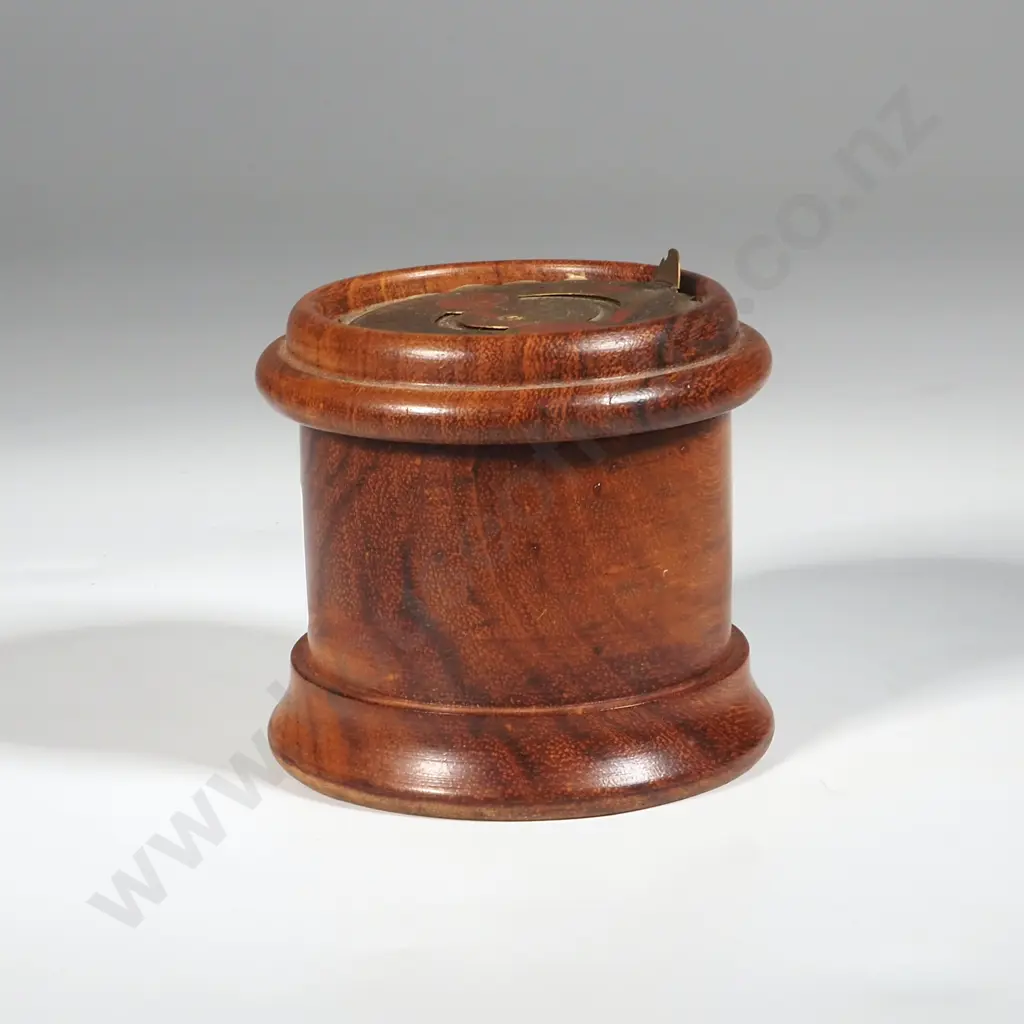 Brass 35 Year Perpetual Calendar Mounted on Turned Yew Wood Storage Pot. Image 1++
