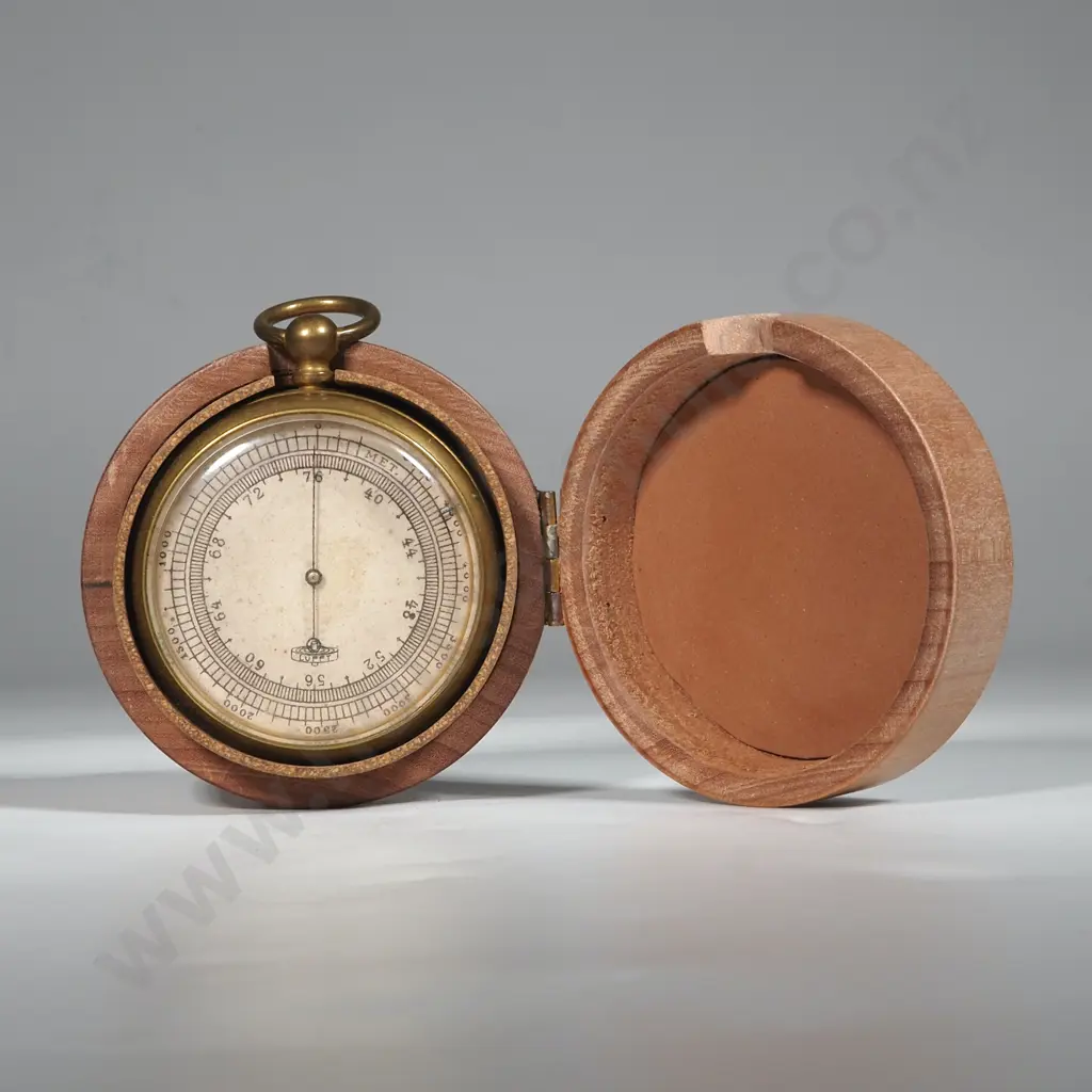 German 1920s Lufft Pocket Barometer in Later Wooden Case. Image 1++