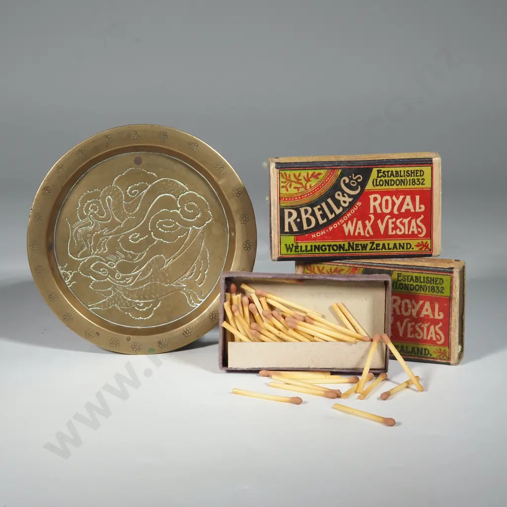 Small Brass Dish & Two Royal Wax Vesta Boxes. Image 1++