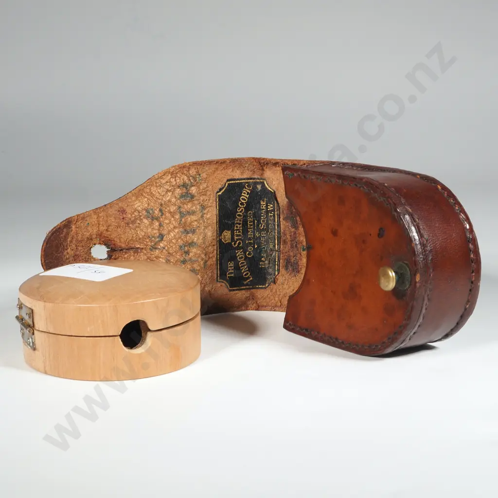 Two Compass Holders - Leather Belt Holder & Wood Holder. Image 1++