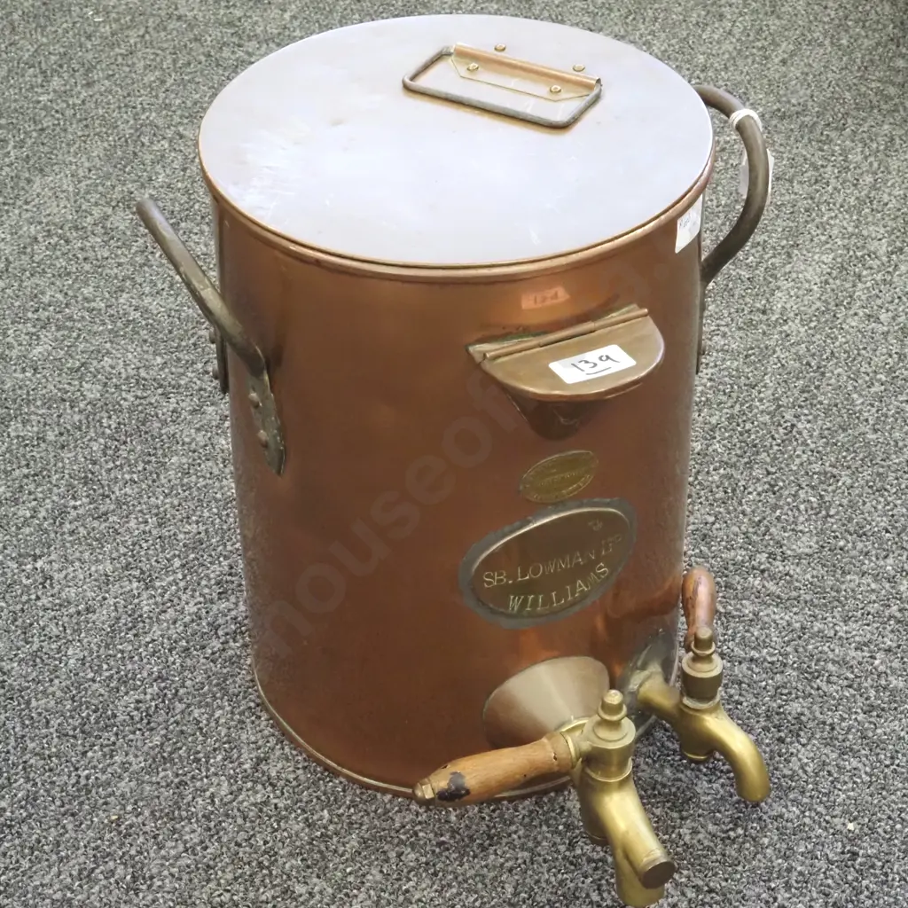 Vintage Copper Beverage Dispenser/Coffee Urn w Ceramic Interior & Brass Taps. Image 1++