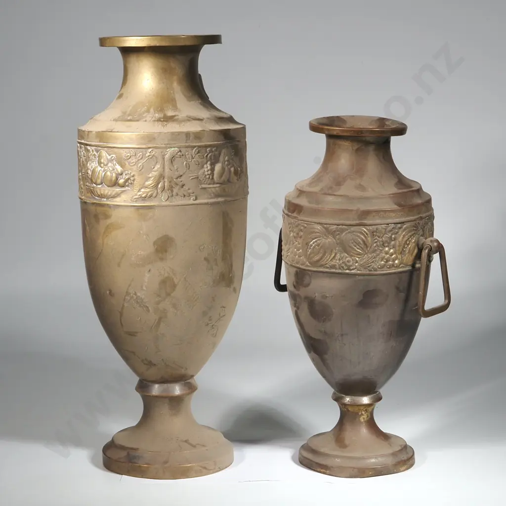 Vintage Copper & Brass Vases w Fruit & Floral Pattern. Image 1++