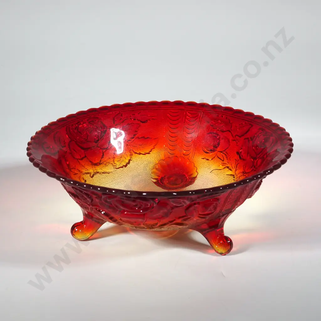 Cabmium Amberina Glass Footed Bowl in Iridescent Sunset Hues Image 1++