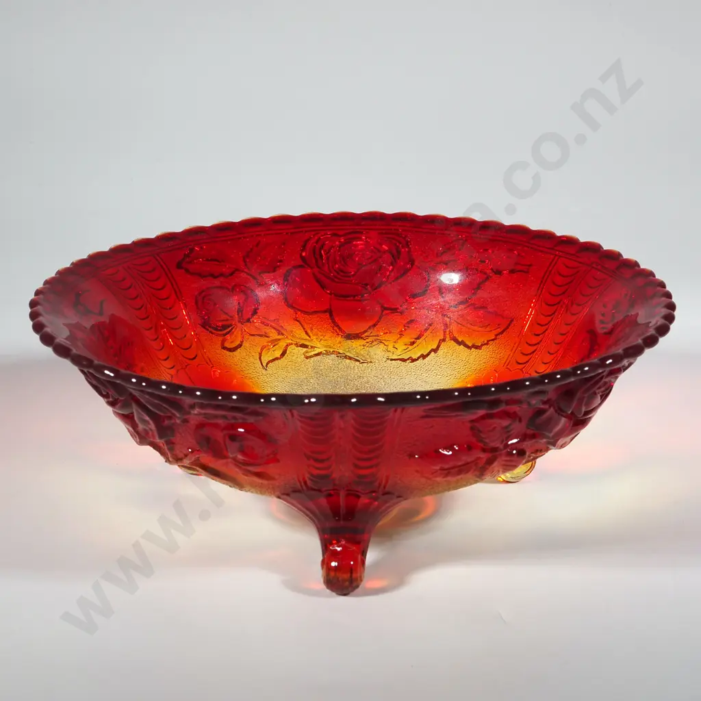 Cabmium Amberina Glass Footed Bowl in Iridescent Sunset Hues Image 1++