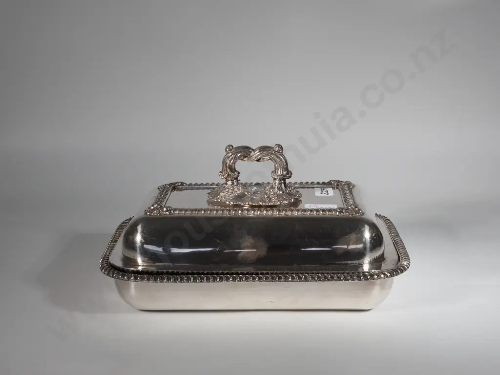 Ornate Rectangular EPNS  Entree Dish w Rope Edge & Detachable Lid. Image 1++