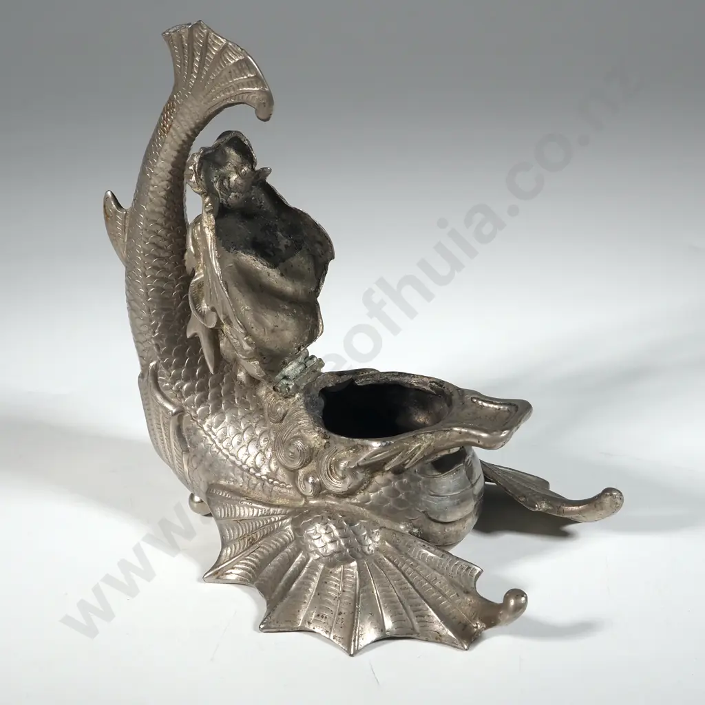 Vintage Figural Chinese Dragon Fish Inkwell. Image 1++