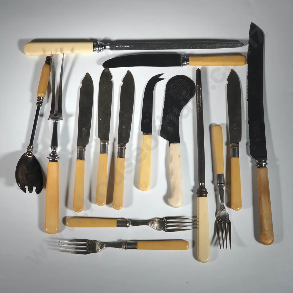 Assorted Lot of Bone Handled Cutlery, Serving Utensils & Two Steels. Image 1++