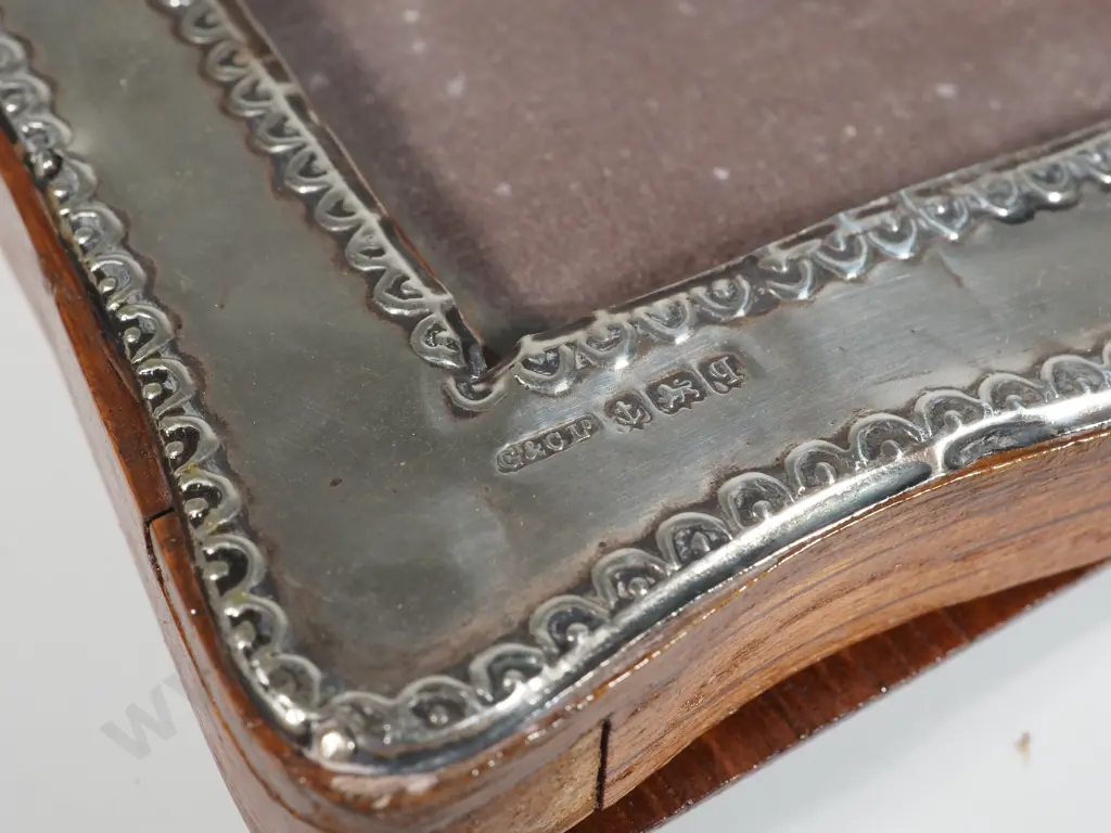 Vintage Sterling Silver Photo Frame w Oak Back-Stand. Image 1++