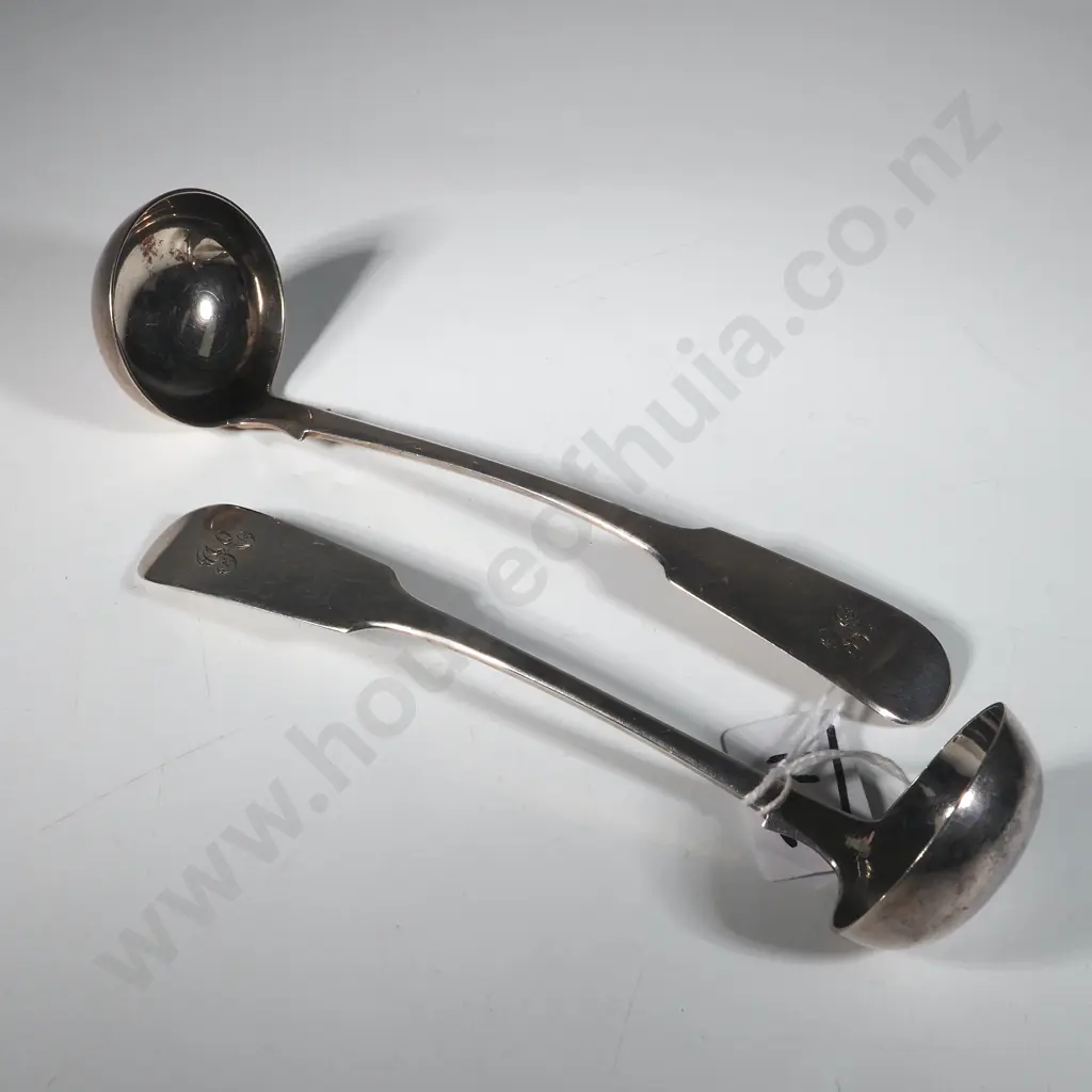 Pair of Sterling Silver Early Victorian Fiddle Pattern Sauce Ladles. Image 1++