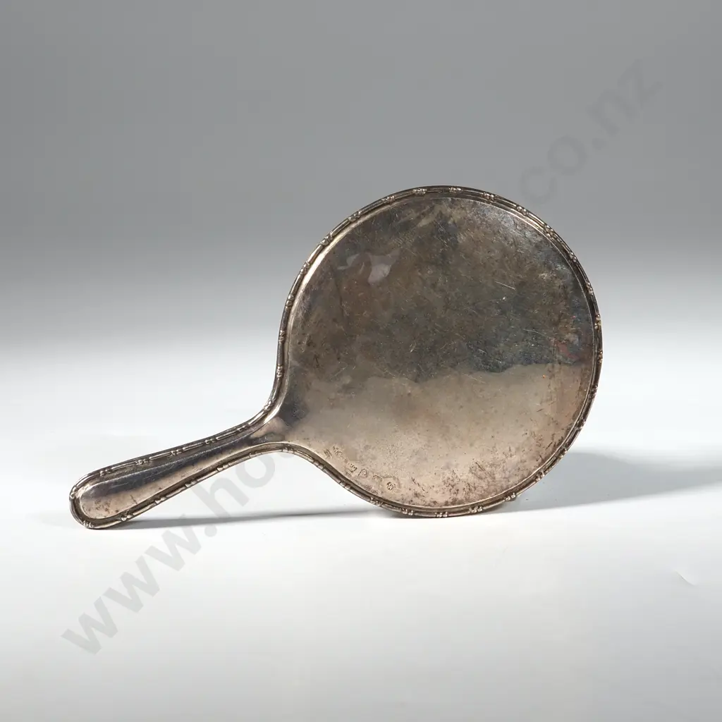 Small Sterling Silver Plain Hand Mirror w Beaded Rim. A /F Image 1++