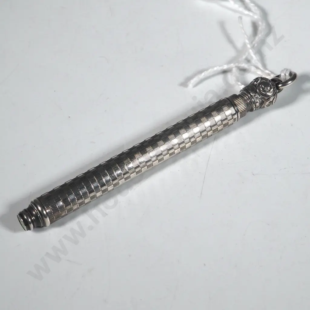 Sterling Silver Mechanical Propelling Pencil w Decorative Geometric Engraving. Image 1++