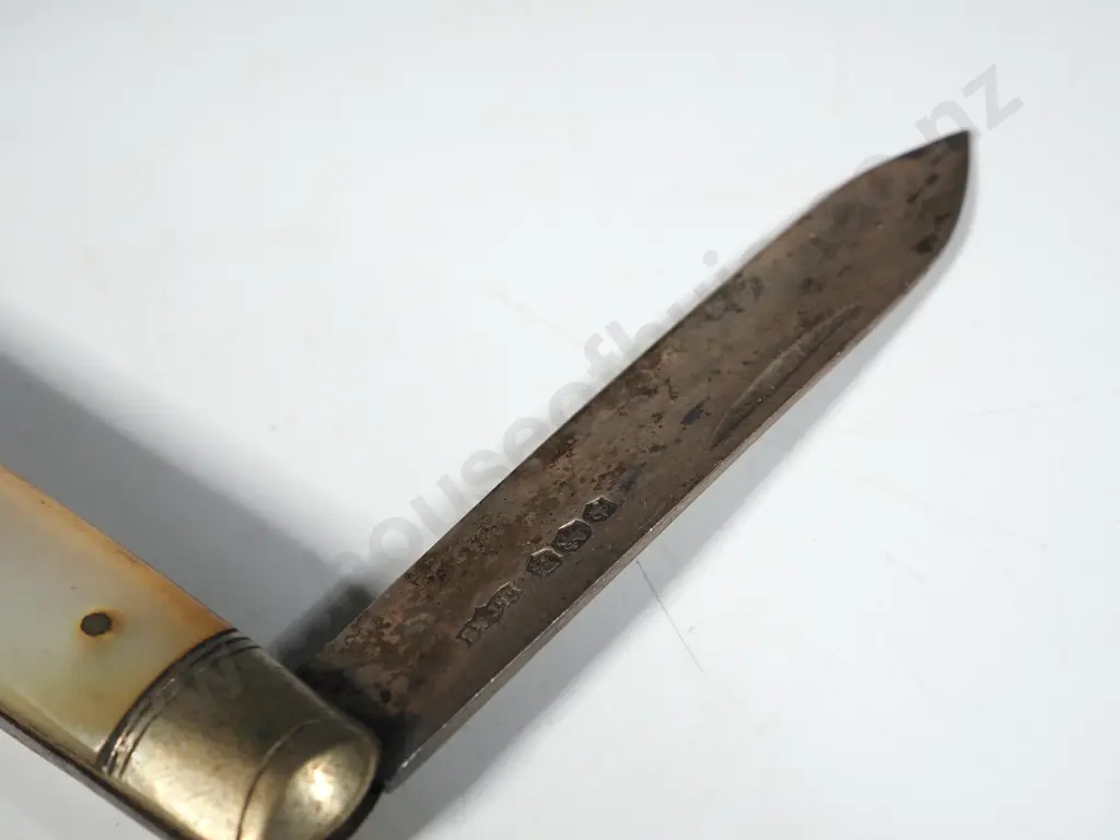 Antique Sterling Silver & Mother-of-Pearl Handle Fruit Knife. Image 1++