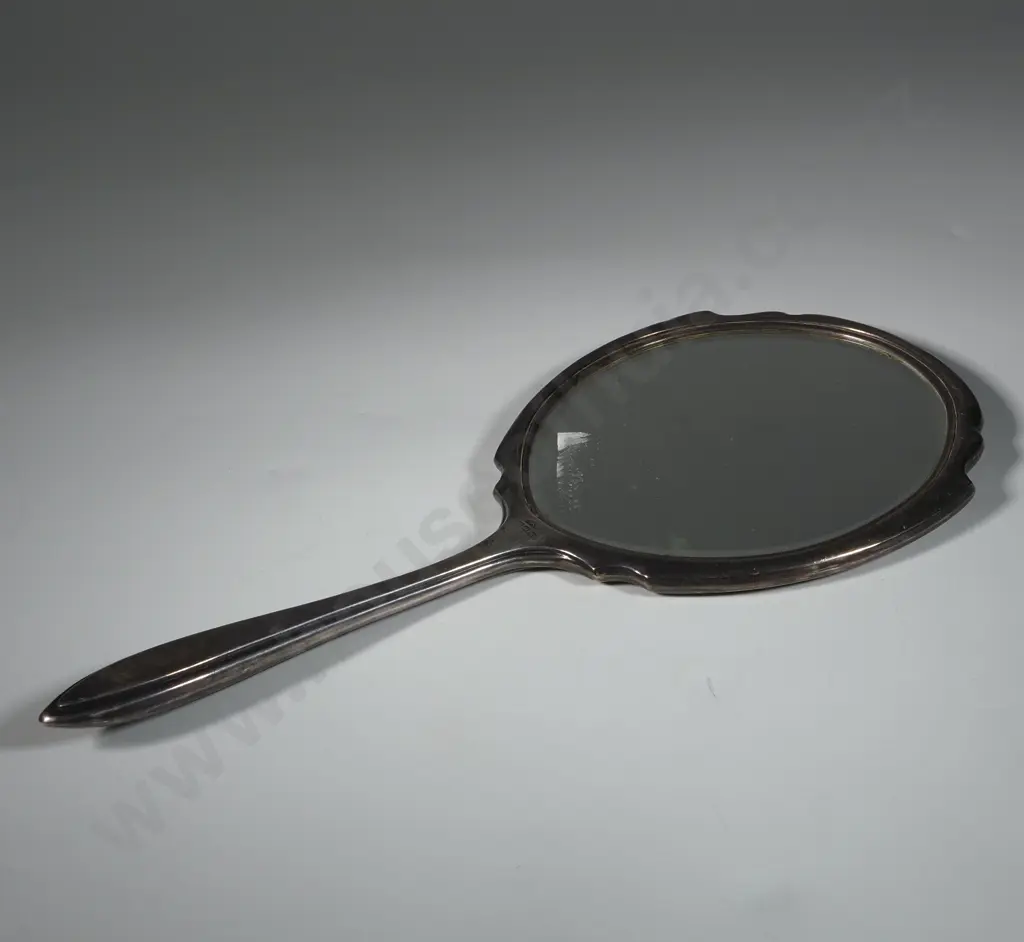 Sterling Silver Hand Mirror w Engine Turned Decoration. Image 1++