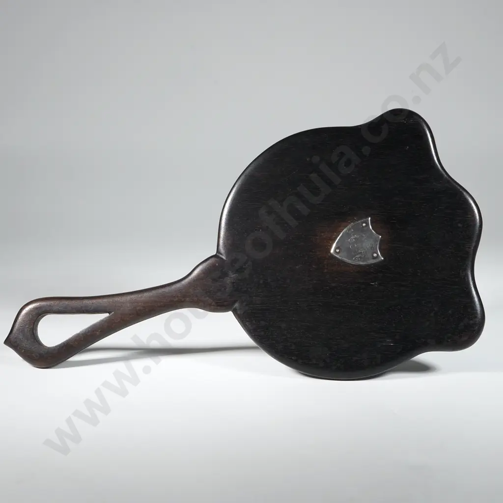 French Ebony Bevelled Hand Mirror w Silver Cartouche Image 1++