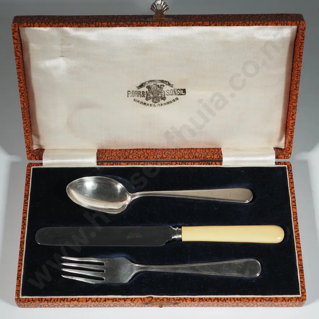 Three Piece Child's Cutlery Set in Makers Box. Image 1++