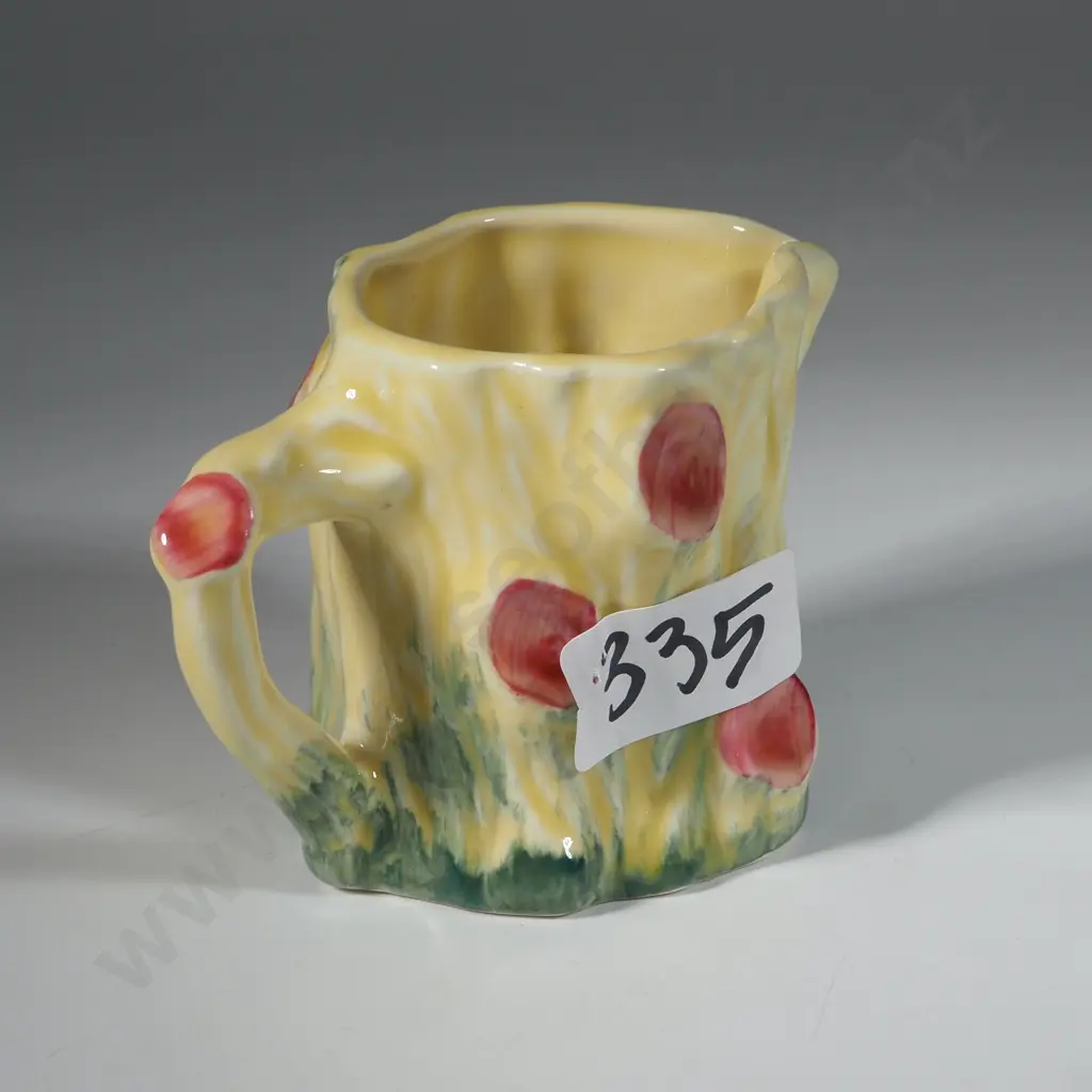 Tree Trunk Jug w Yellow Ground, Red/Green Highlights & Brown Door. Image 1++