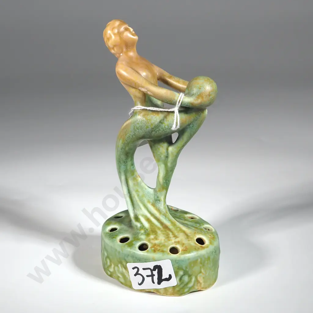 Vintage Art Deco Empire Ware Flower Frog in the Form of a Figure Holding a Ball. Image 1++