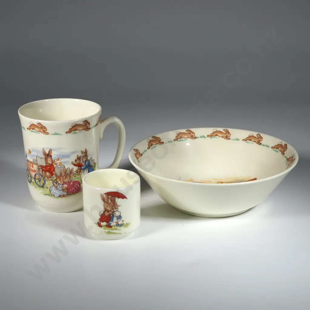 Vintage Royal Doulton Dessert Bowl, Mug A/F,  and a Bunnykins Egg Cup. Image 1++