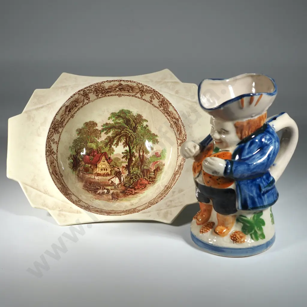 Vintage Royal Staffordshire Bowl - Rural Scenes Pattern in Biarritz Shape,  & a Vintage Staffordshire Toby Jug. Image 1++