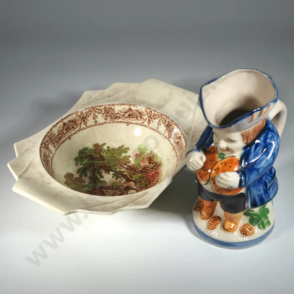 Vintage Royal Staffordshire Bowl - Rural Scenes Pattern in Biarritz Shape,  & a Vintage Staffordshire Toby Jug. Image 1++