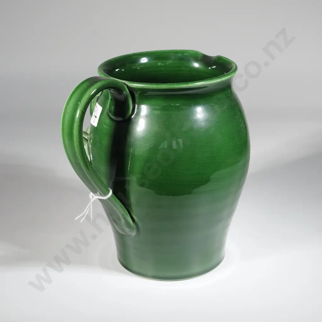 Vintage Ceramic Green Applied/Embossed Vine Leaf Pitcher. Image 1++