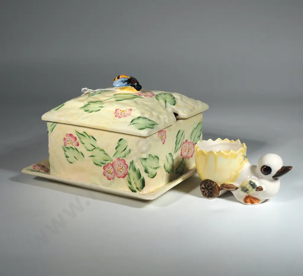 Decorative Bee & Flowers Cheese Dish, & Egg Cup. Image 1++