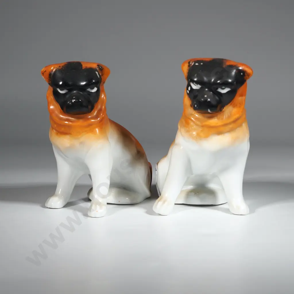 Vintage Pair of Ceramic Pug Dog Figurines. Image 1++