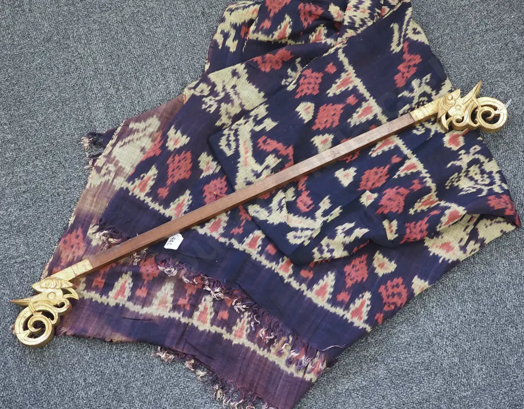 Sumba Indonesian Ikat Wall Hanging Decorated with Stylised Deer on a Purple Ground. Image 1++