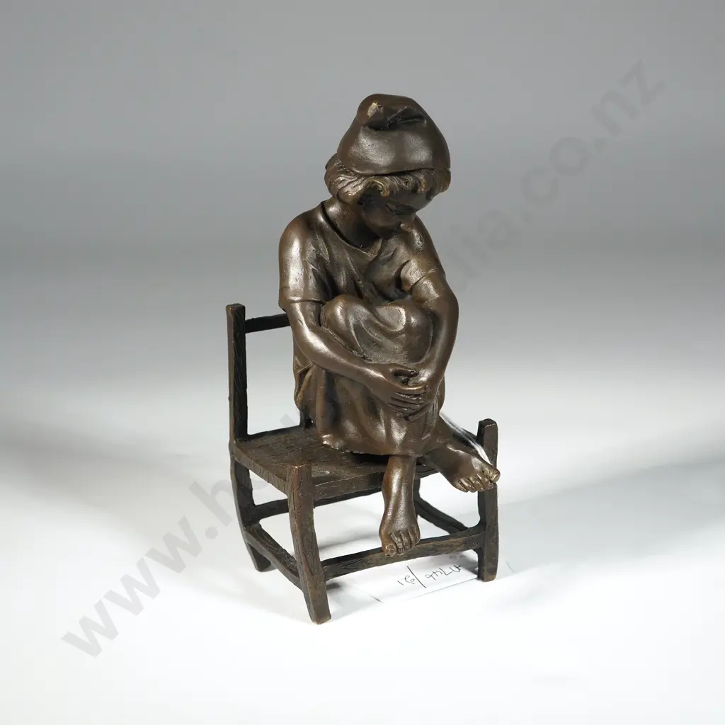 Small Bronze Figure - Young Girl Seated on a Chair. Image 1++